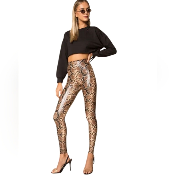 Commando High Rise Snake Print Faux Leather Embossed Leggings Brown Size Medium - Picture 1 of 10